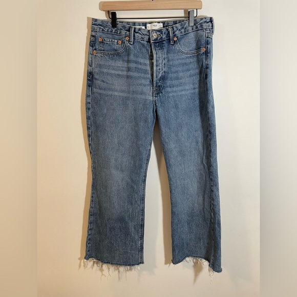 Mng Jeans Denim - MNG Mango Ariadna Wide Leg Denim Jeans Medium Wash Raw Hem Womens Size 12